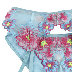 Subblime - 954116 Soutien-Gorge + Culotte Avec Porte-Jarretelles Motif Floral Bleu L/Xl